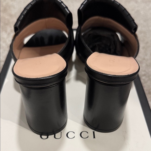 Gucci Black Leather GG Fringe Mules with Gold Accent 36.5/ US 6.5 - Picture 4 of 12